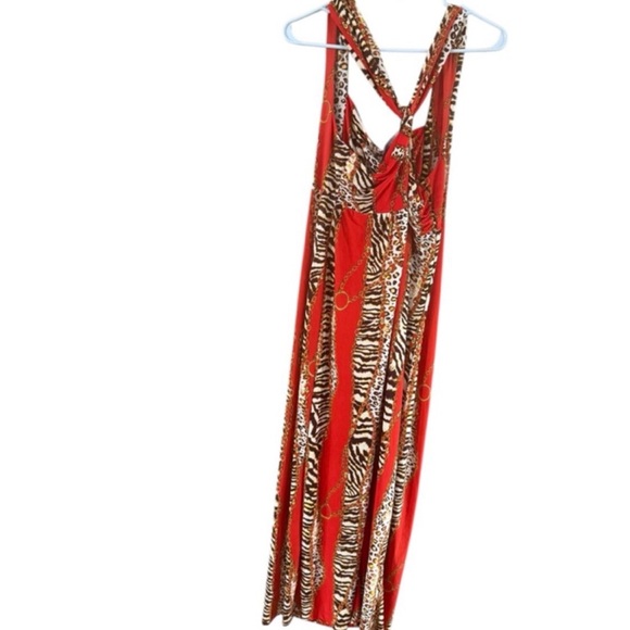 Mlle Gabrielle Red and Brown Zebra Print Maxi Dress - Picture 2 of 11